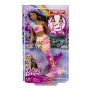 Barbie Papusa Sirena Floarea Magica Cu Par Brunet Si Coada Roz imagine