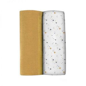 Set 2 Museline Beaba bumbac 120x120 cm Honey Yellow Starry Night imagine