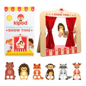 Teatru de papusi din lemn pentru masa, pliabil, cu figurine incluse Kipod imagine