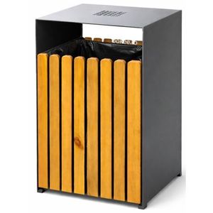 Cos gunoi fabricat din metal si lemn imagine