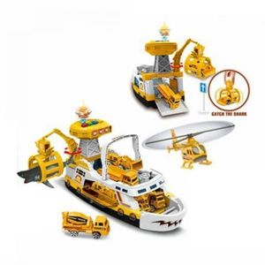 Barca pentru copii cu macara si catapulta culoare galbena Shark Attack imagine