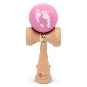 Kendama din Lemn Natural cu Bilă Roz Design Amprentă, Jucărie de Îndemânare, 18 cm imagine