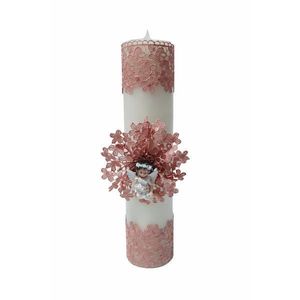 Lumanare cu dantela roz pudra si ingeras imagine