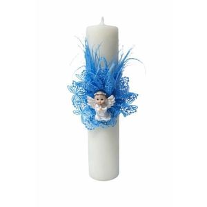 Lumanare botez cu dantela bleu si ingeras imagine