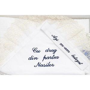 Trusou botez cu dantela - broderie bleumarin imagine