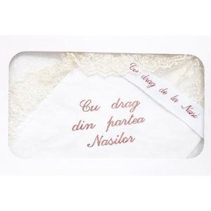 Trusou botez cu dantela - broderie roz pudra imagine