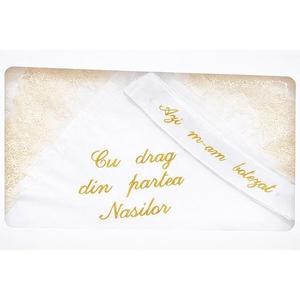 Trusou botez cu dantela - broderie aurie imagine