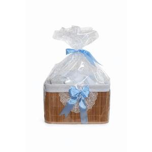 Trusou botez+set baita in cutie de bambus - bleu imagine