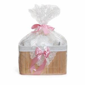 Trusou botez+set baita in cutie de bambus - roz pudra imagine