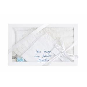 Trusou de botez cu paturica - broderie bleu imagine