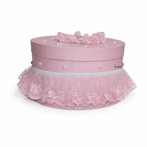 Trusou botez+set baita in cutie rotunda - roz pudra imagine