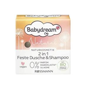 Sampon solid 2 in 1, pentru bebeluși și copii, fără parfum, fără coloranți, cu ingrediente organice, Naturkosmetik Feste Dusche & Shampoo Babydream, 60 gr imagine