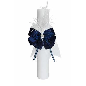 Lumanare ornata cu fundita albastra - alba imagine