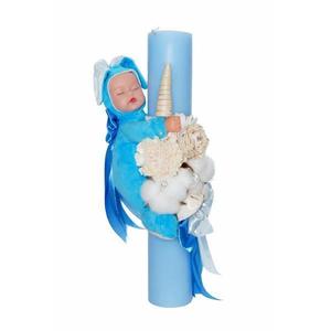 Lumanare botez bleu cu bebelus imagine