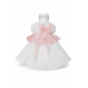 Lumanare botez ornata cu dantela si fundita roz pudra imagine