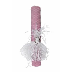 Lumanare roz pudra cu ornament dantela imagine