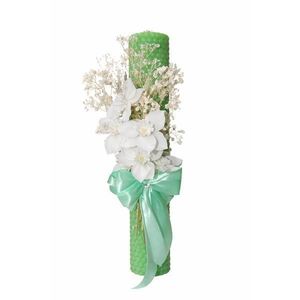 Lumanare botez verde ornata cu flori imagine
