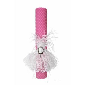 Lumanare botez roz ornata cu dantela imagine