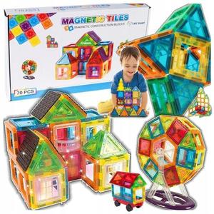 Set de constructie magnetica pentru copii, 70 piese colorate cu magneti din neodim, piese geometrice 3D educative STEM, blocuri magnetice sigure din plastic ABS imagine