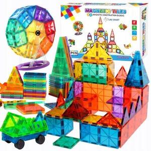 Set de constructie magnetica pentru copii, 106 piese colorate cu magneti din neodim, piese geometrice 3D educative Stem blocuri magnetice sigure din plastic ABS imagine