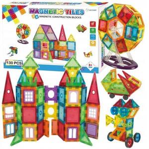 Set de constructie magnetica pentru copii, 130 piese colorate cu magneti din neodim, piese geometrice 3D educative STEM, blocuri magnetice sigure din plastic ABS imagine