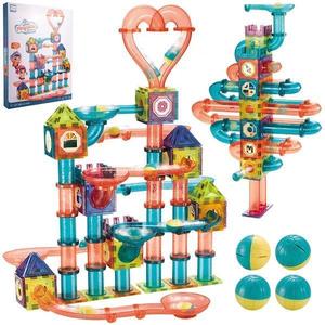 Set Educativ si Creativ Magnetic cu 262 Piese, Traseu Bile, Numeroase Posibilitati de Construit Creativ, Dezvoltarea Abilitatilor Motrice si a Imaginatiei imagine