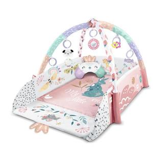 Centru de activitati 3 in 1 si saltea de joaca „Happy Little One” cu 7 jucarii, pliere rapida, perna moale, Material Minky, 100x110x53 cm, Roz imagine