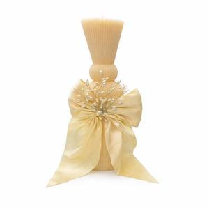 Lumanare clepsidra culoare crem ornata cu funda crem, model Dany Kids imagine