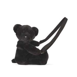 Jucarie de plus, Doudou, Ursulet, geanta crossbody, Negru, 30 cm imagine