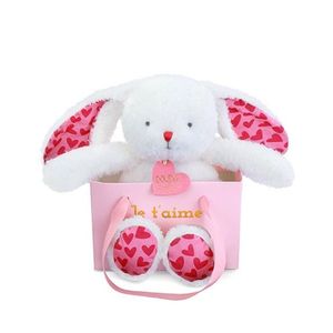 Jucarie de plus in punga cadou, Doudou, Iepuras, Te iubesc, 25 cm imagine