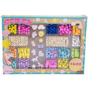 Kit creativ mega DIY, Coliere si bratari cu margele din lemn, Nice, 600 piese + imagine