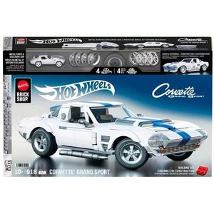 Set de constructie si masina metalica, Brick Shop, Hot Wheels, Corvette Grand Sport, 918 piese, JGR31 imagine