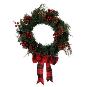 Coronita de Craciun artificiala, Alska, cu fundita in carouri si conuri imagine