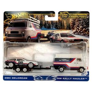 Transportator cu masinuta Hot Wheels, DMC Delorean si HW Rally Hauler, JBM35 imagine