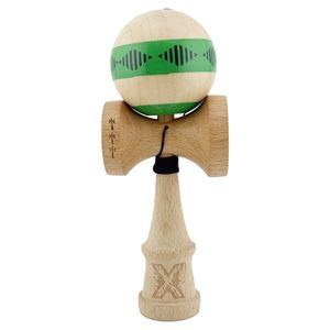 Jucarie de indemanare din lemn, Kendama X, Frequency Flippy, Super Sticky, 18 cm, Verde, Maro imagine