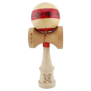 Jucarie de indemanare din lemn, Kendama X, Frequency Flippy, Super Sticky, 18 cm, Rosu, Maro imagine