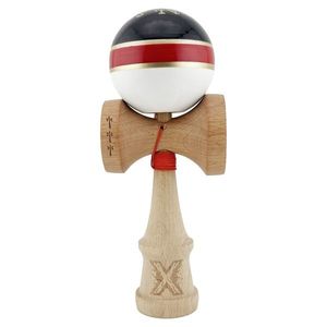 Jucarie de indemanare din lemn, Kendama X, Royal Spike Flippy, Super Sticky, 18 cm, Negru Rosu, Gold Alb imagine