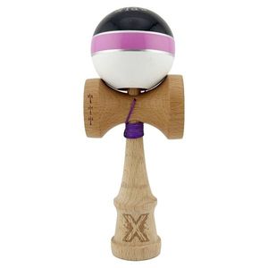 Jucarie de indemanare din lemn, Kendama X, Royal Spike Flippy, Super Sticky, 18 cm, Negru Roz, Silver Alb imagine