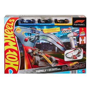 Set de joaca cu 3 masinute si piste Hot Wheels, Formula 1, JDY15 imagine