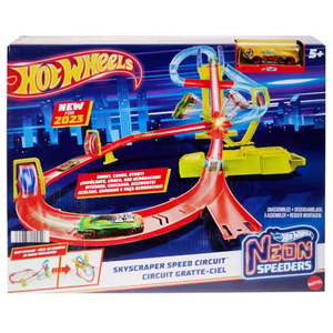 Set de joaca circuit cu masina, Hot Wheels, Neon Speeders, Skyscraper Speed Circuit Track, HPC07 imagine