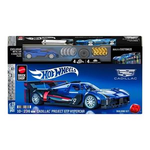 Set de constructie si masina metalica, Brick Shop, Hot Wheels, Cadillac Project GTP Hypercar, 236 piese, JFR89 imagine