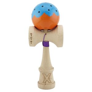 Jucarie de indemanare din lemn, Kendama X, Flippy, Big Cups V2, Super Sticky, 18 cm, Albastru, Portocaliu imagine
