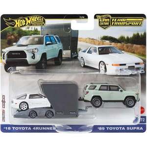 Transportator cu masinuta Hot Wheels, 18 Toyota 4Runner si 89 Toyota Supra, HRV37 imagine