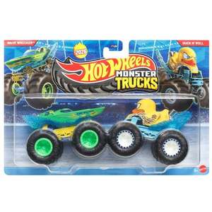 Set 2 masinute Monster Truck, Hot Wheels, Wave Wrecker si Duck N Roll, JHY83 imagine