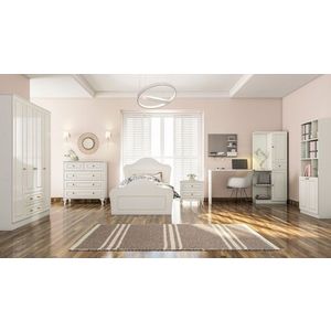 Set dormitor pentru copii, Hanah Home, Rb-080, Alb mat imagine