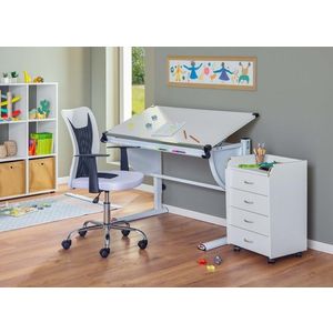 Scaun de birou pentru copii Donny, Inter Link, 55x54.5x85-95 cm, rotativ, metal/poliuretan, alb/negru imagine