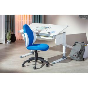 Scaun de birou pentru copii Jessi, Inter Link, 52x56x94-103.5 cm, rotativ, plastic/poliester, albastru/alb imagine