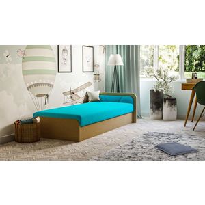 Pat pentru camera copilului, deschidere dreapta, 80x190 cm, ELTAP, PS-01, Parys, lemn/poliester, natur/albastru deschis imagine