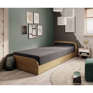 Pat pentru camera copilului, deschidere dreapta, 80x190 cm, ELTAP, PS-04, Parys, lemn/poliester, natur/gri inchis imagine