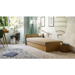 Pat pentru camera copilului, deschidere stanga, 80x190 cm, ELTAP, PS-08, Parys, lemn/poliester, natur/bej deschis imagine